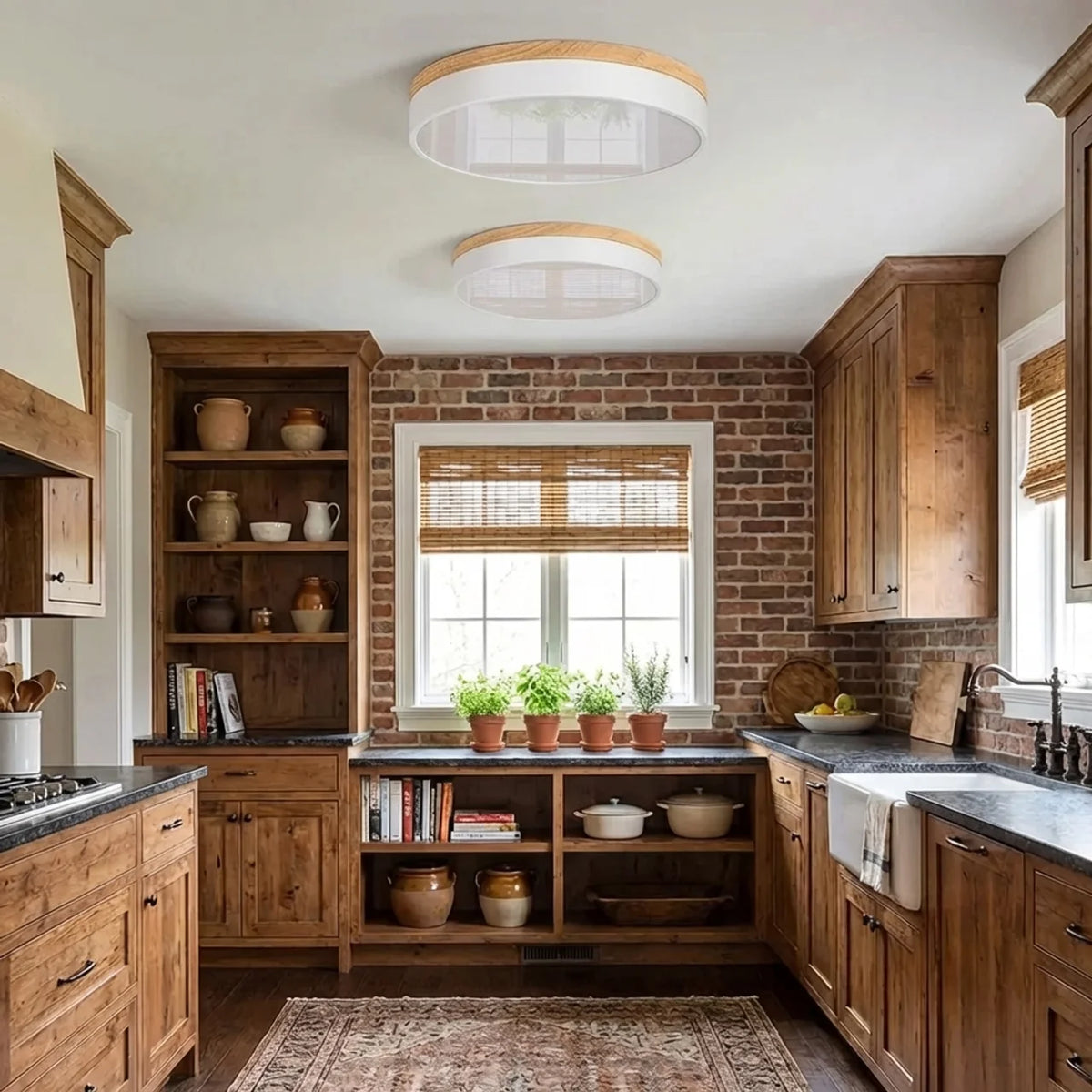 Flush Mount Ceiling Light Ultra Thin LED with Wood Trim
