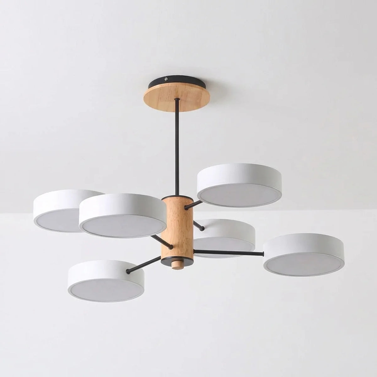 Multi-Arm LED Ceiling Light with Metal and Wood Frame