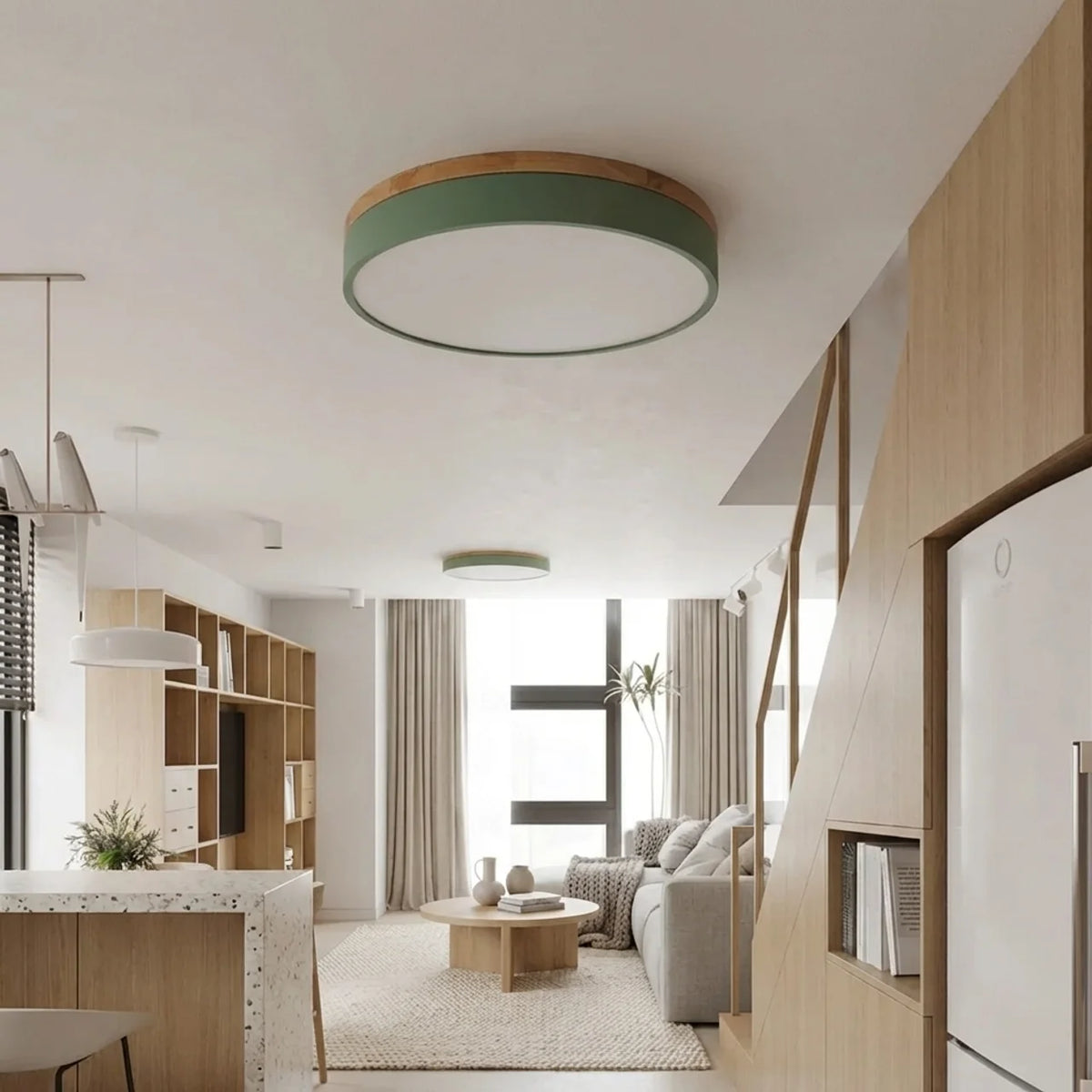 Flush Mount Ceiling Light Ultra Thin LED with Wood Trim