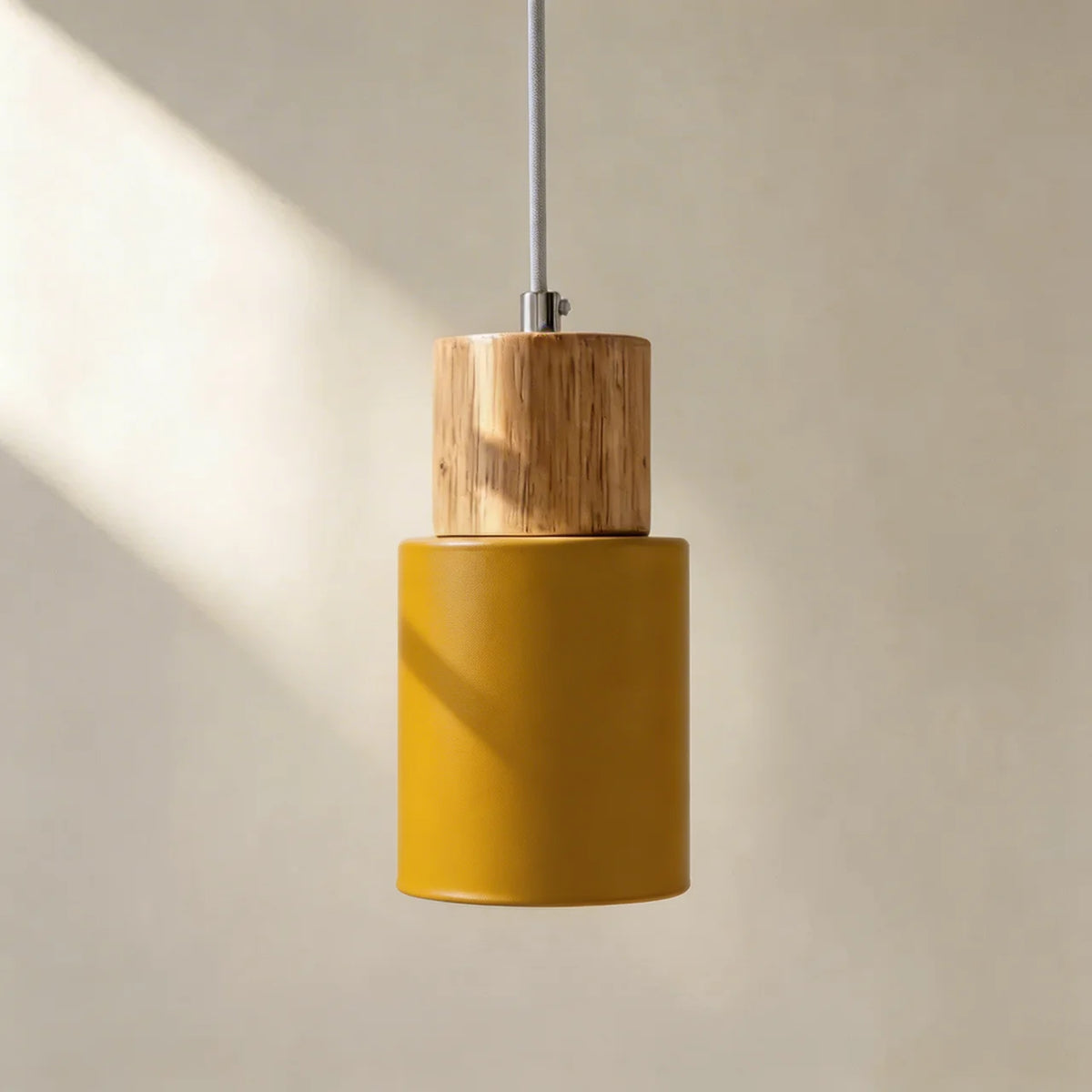 Pendant Light Cylinder Aluminium with Wood Detail