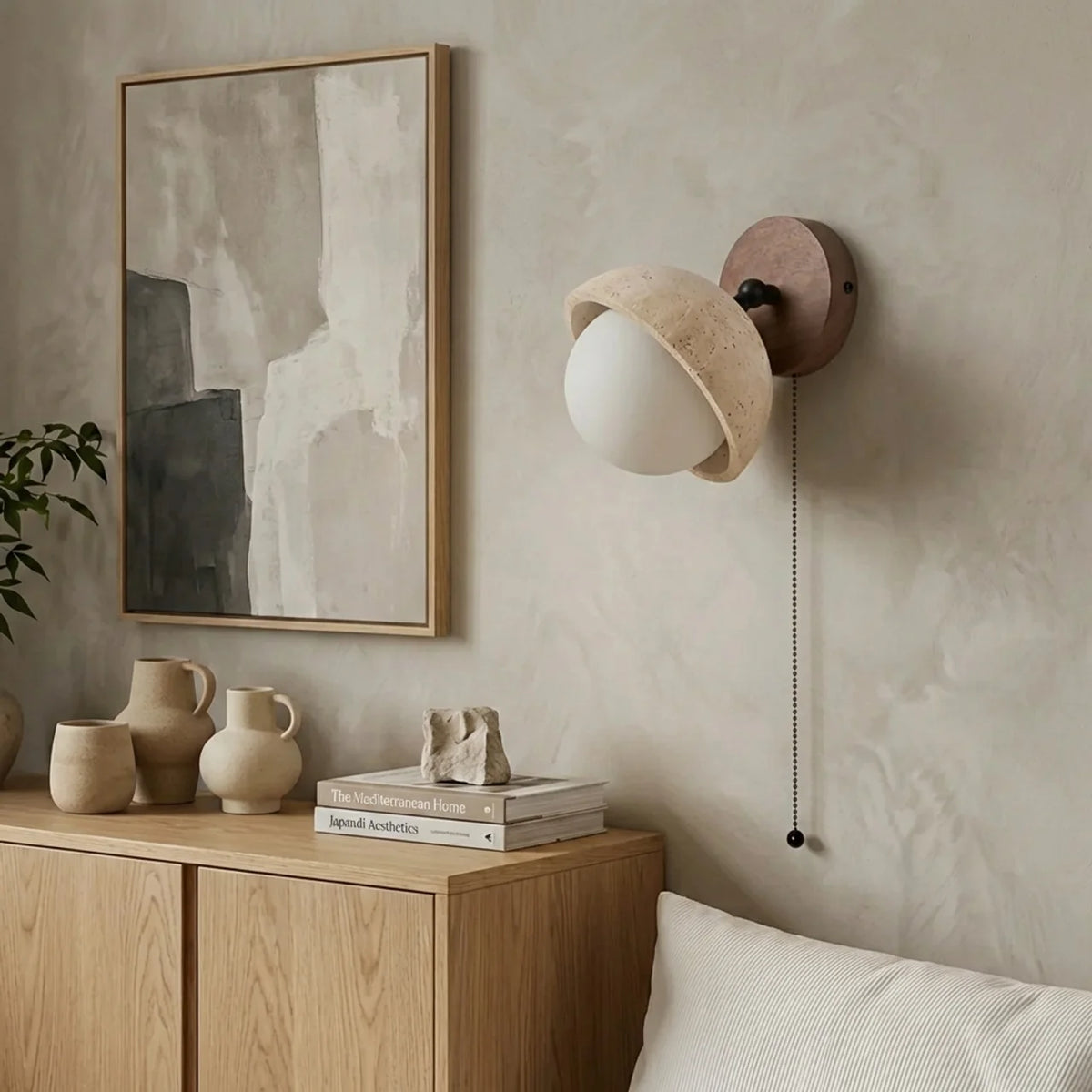 Travertine and Wood Single Wall Light