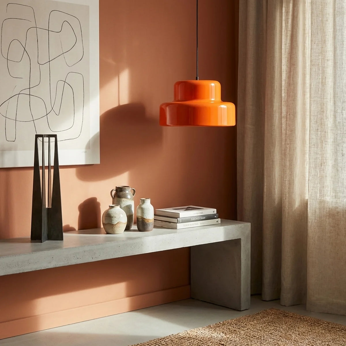 Coloured Glass Pendant Light, Bowl Form, Bauhaus Style