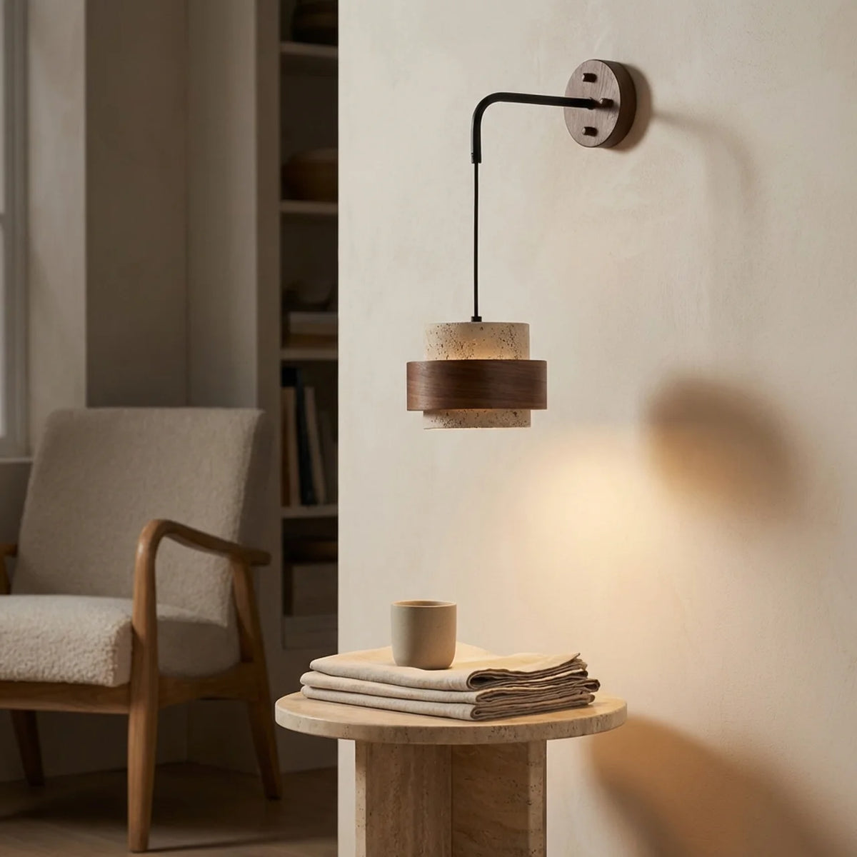 Travertine Wall Light with Cylindrical Design
