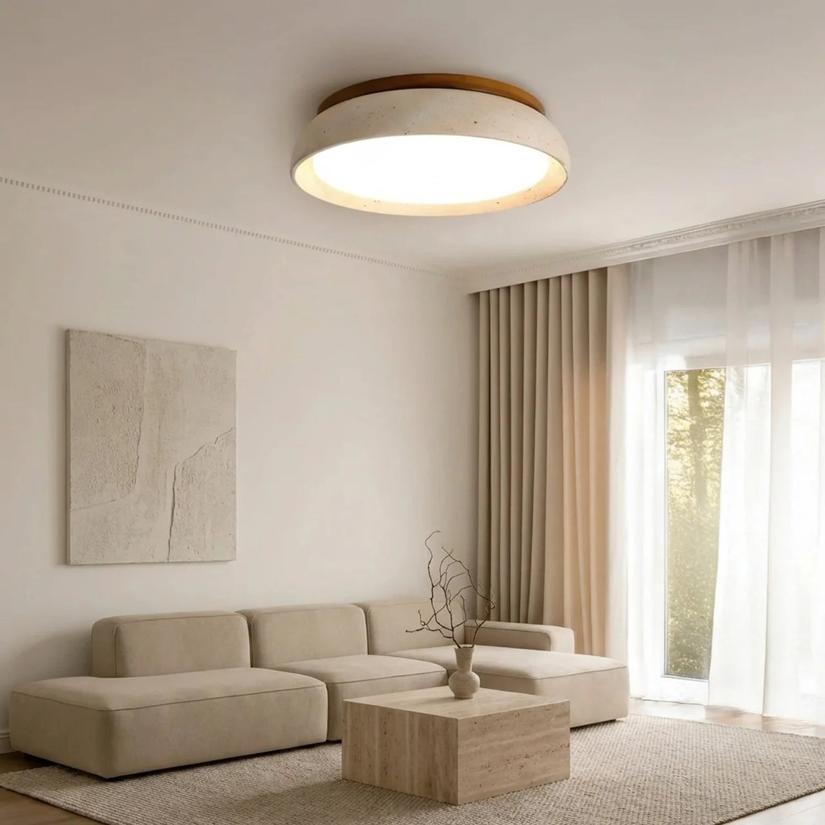 Travertine Ceiling Light Flush Mount with Integrated LED