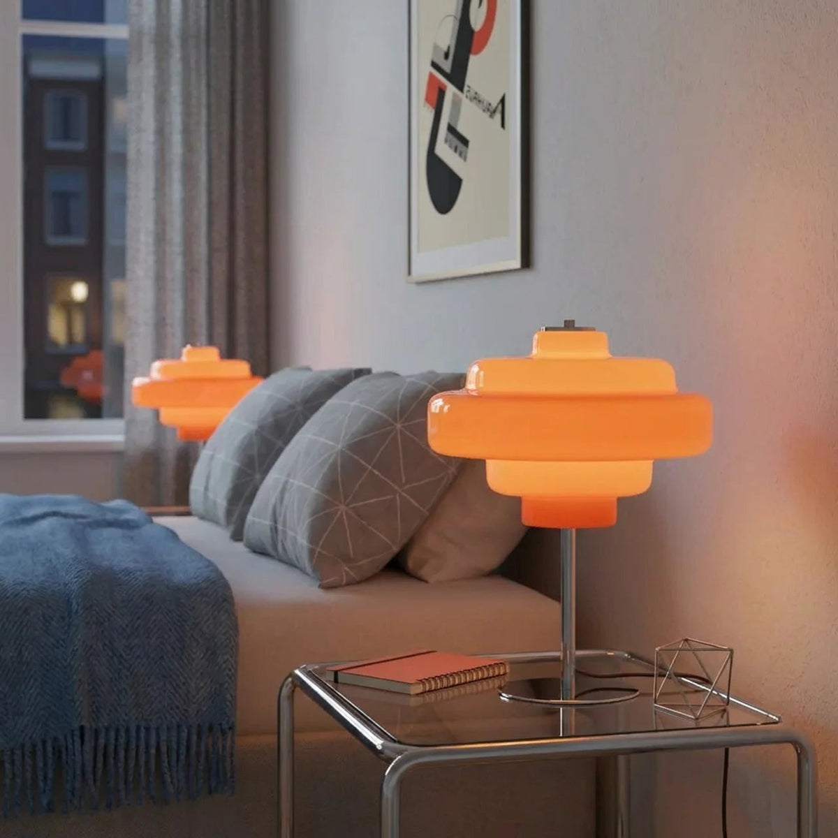 Coloured Glass Table Lamp, Bauhaus Style