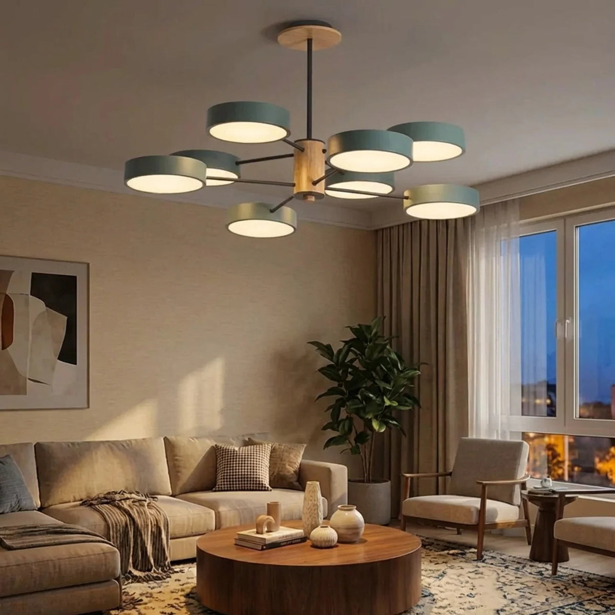 Multi-Arm LED Ceiling Light with Metal and Wood Frame