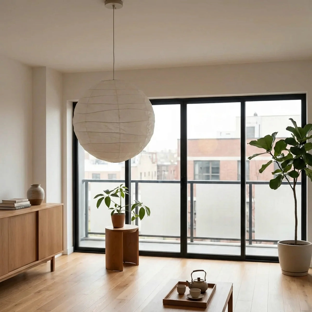 Spherical Japandi Paper Pendant Light