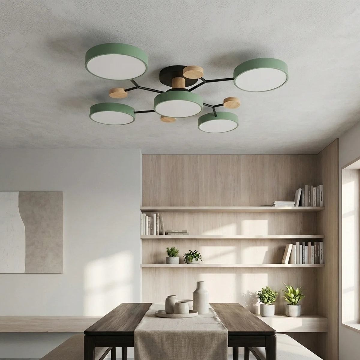 Flush Mount Ceiling Light Branch Design with Wood Accents