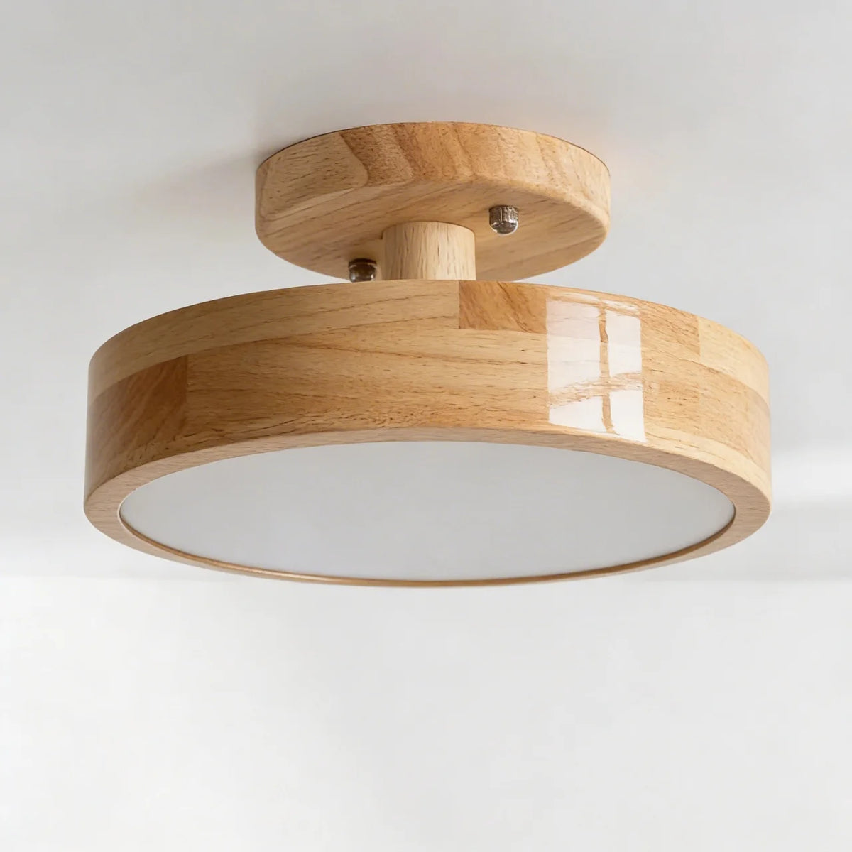 Semi Flush Mount Ceiling Light Wood Round LED Design