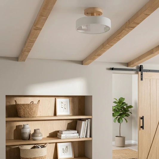 Semi Flush Mount Ceiling Light Wood Round LED Design
