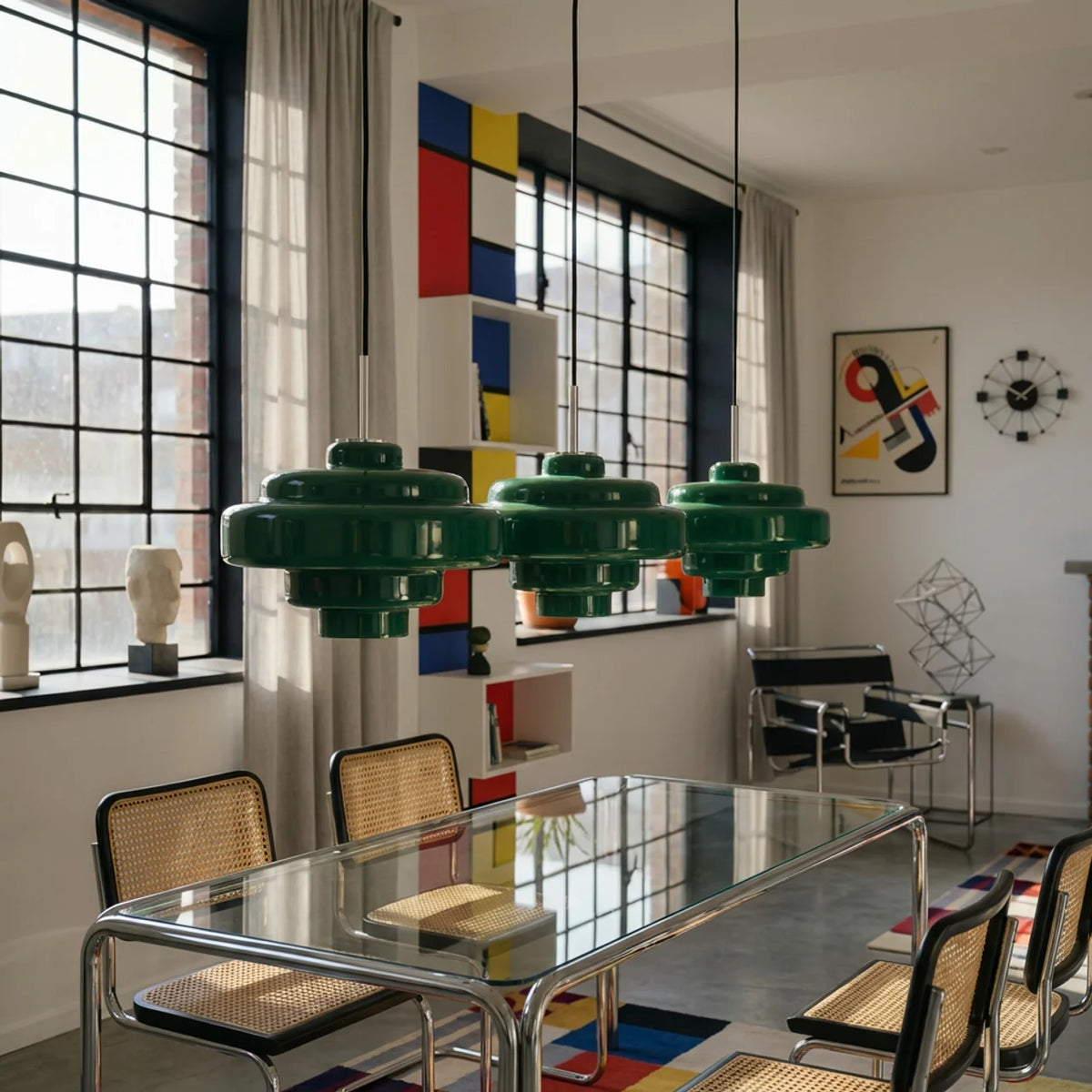 Coloured Glass Pendant Light, Bowl Form Bauhaus Style