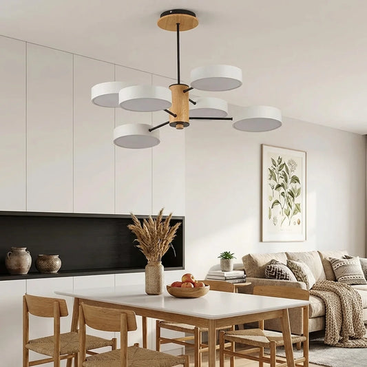 Multi-Arm LED Ceiling Light with Metal and Wood Frame