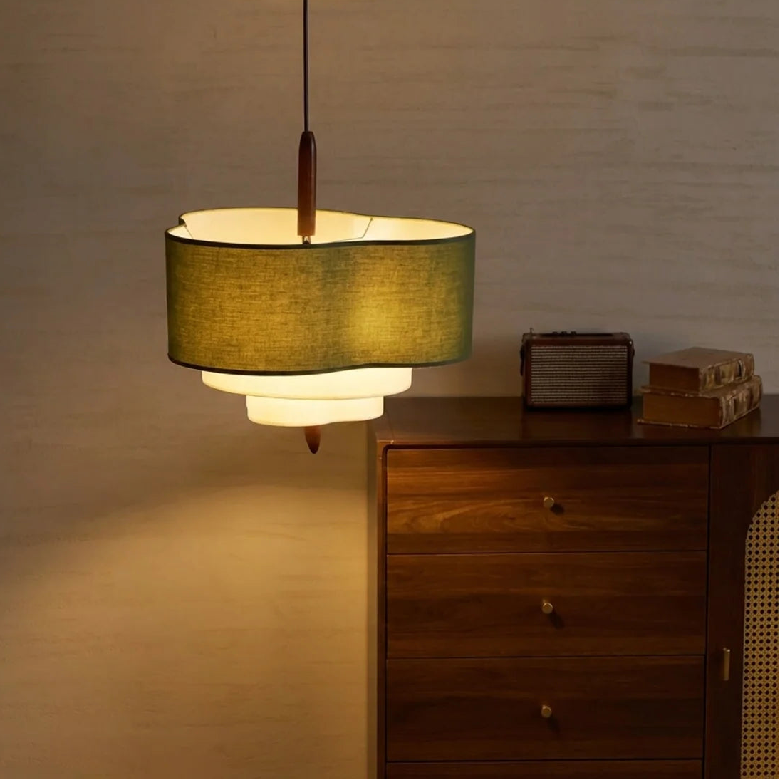 Layered Shade Japandi Fabric Pendant