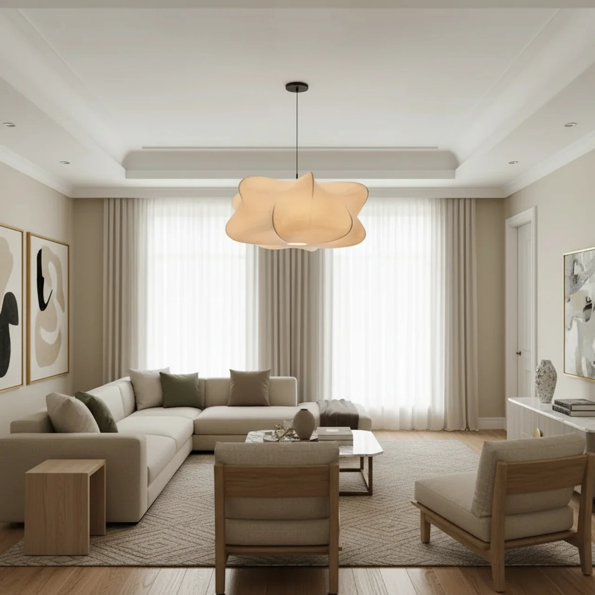 Sculptural Minimalist Silk Pendant Light