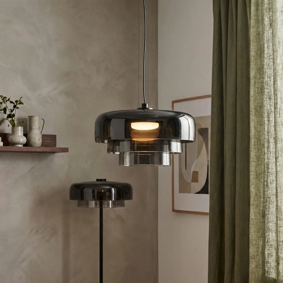 Tiered Coloured Glass Pendant Light, Bauhaus Style
