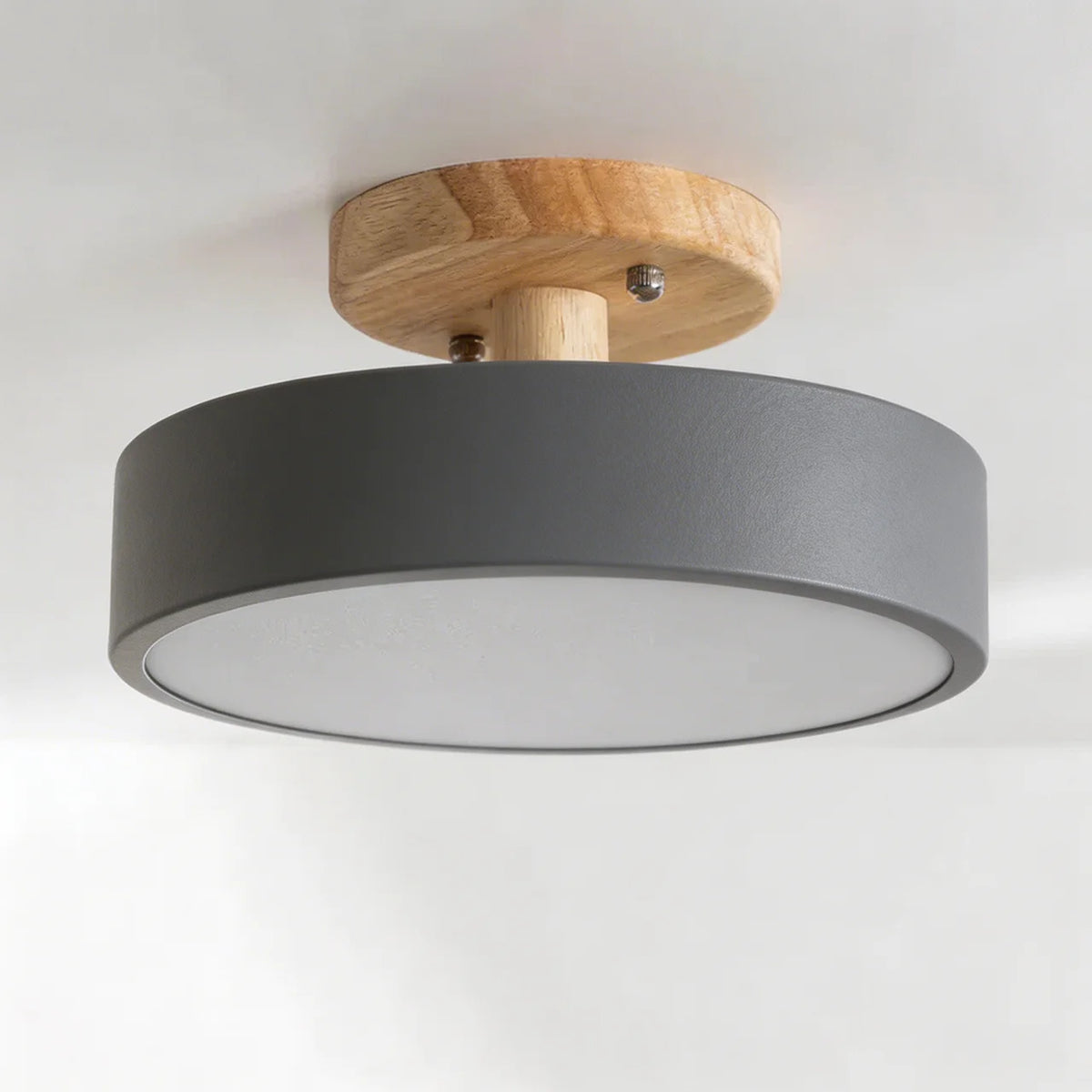 Semi Flush Mount Ceiling Light Wood Round LED Design