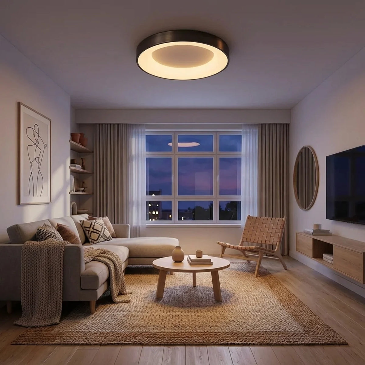 Flush Mount Ceiling Light Hollow Centre LED Design