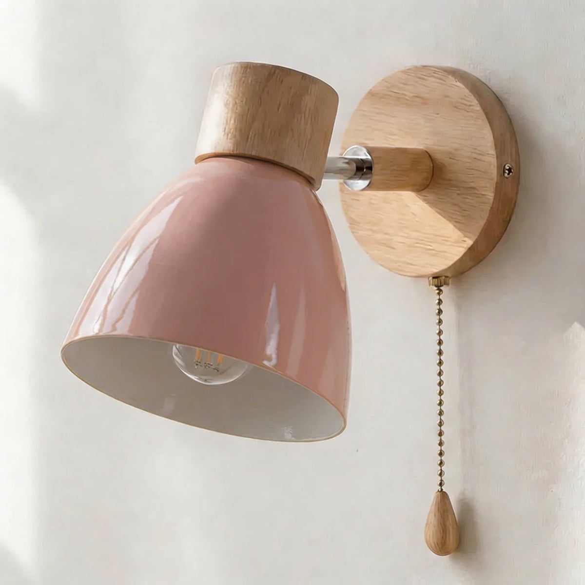 Wall Sconce Light Metal and Wood with Adjustable Shade