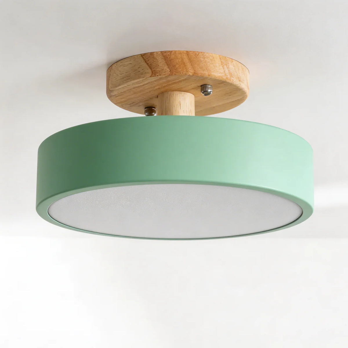 Semi Flush Mount Ceiling Light Wood Round LED Design