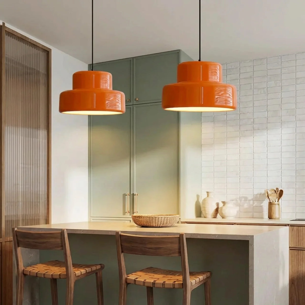 Coloured Glass Pendant Light, Bowl Form, Bauhaus Style