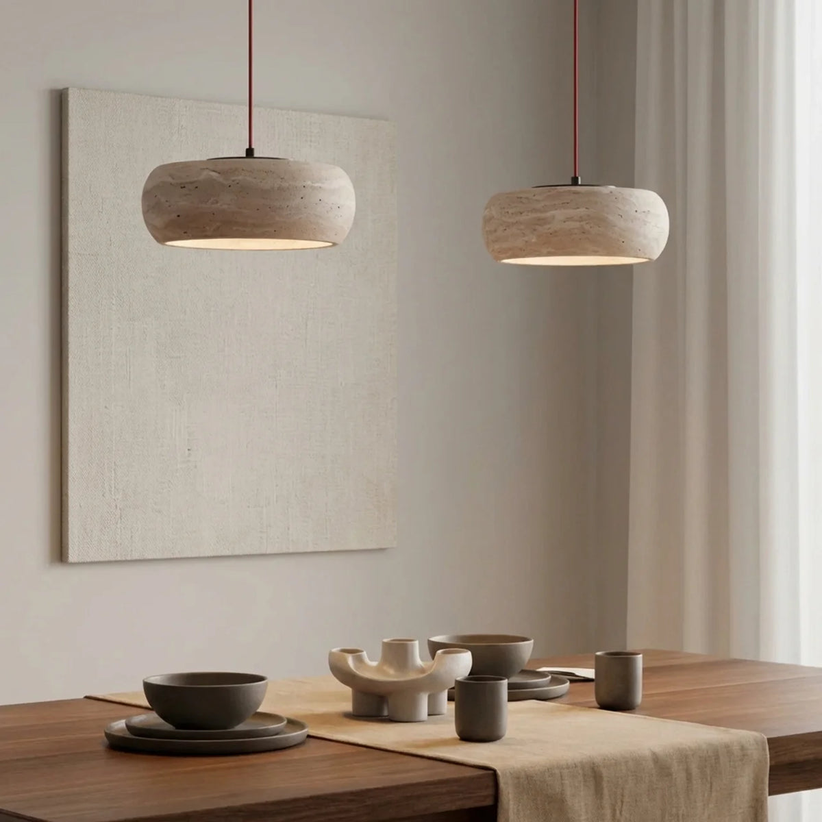 Travertine Pendant Light with Integrated LED