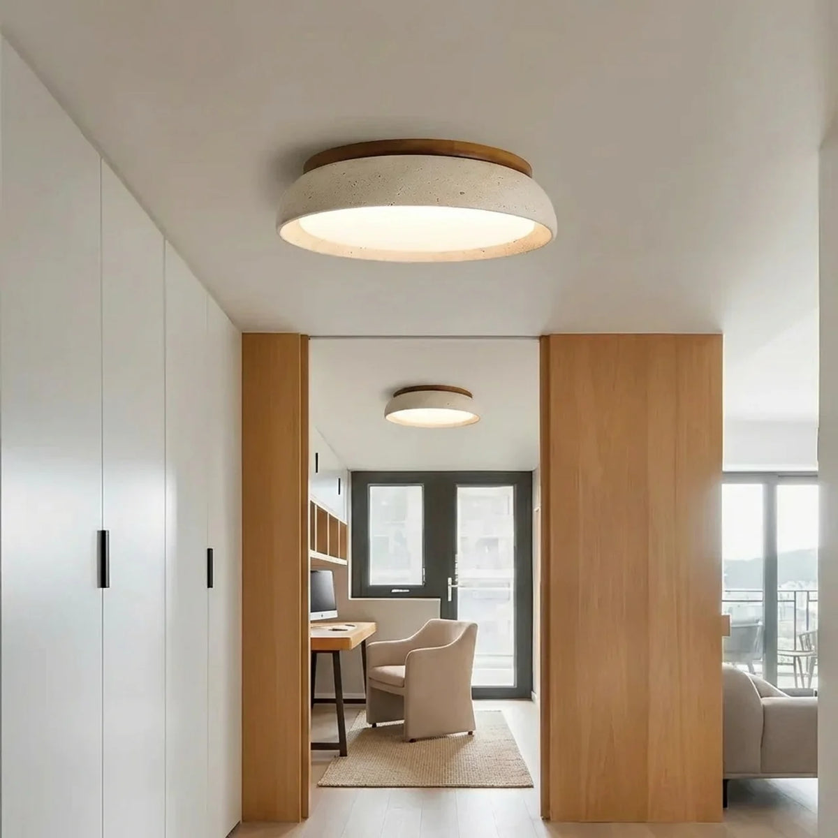Travertine Ceiling Light Flush Mount with Integrated LED