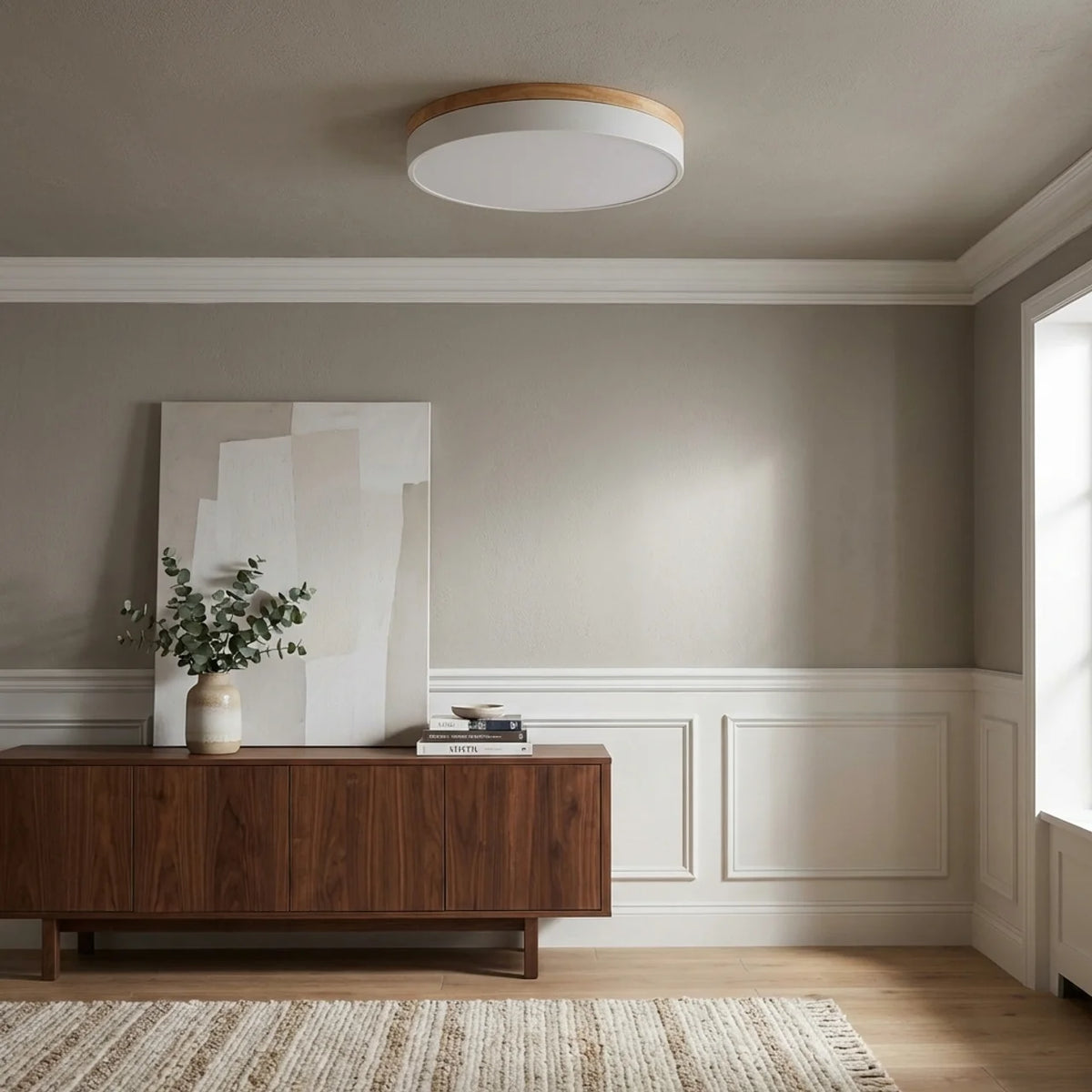 Flush Mount Ceiling Light Ultra Thin LED with Wood Trim