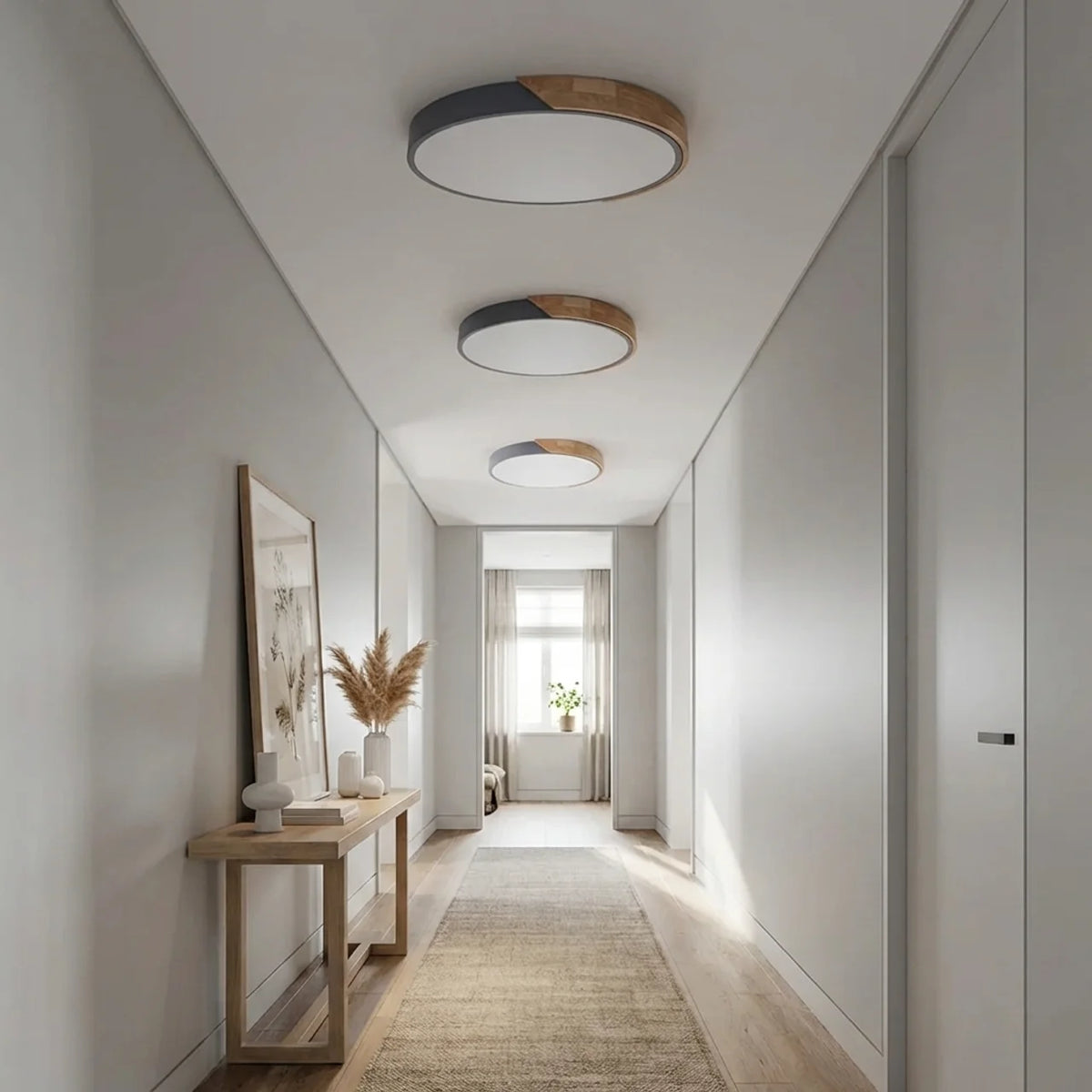 Wood Flush Mount Ceiling Light Round LED Design