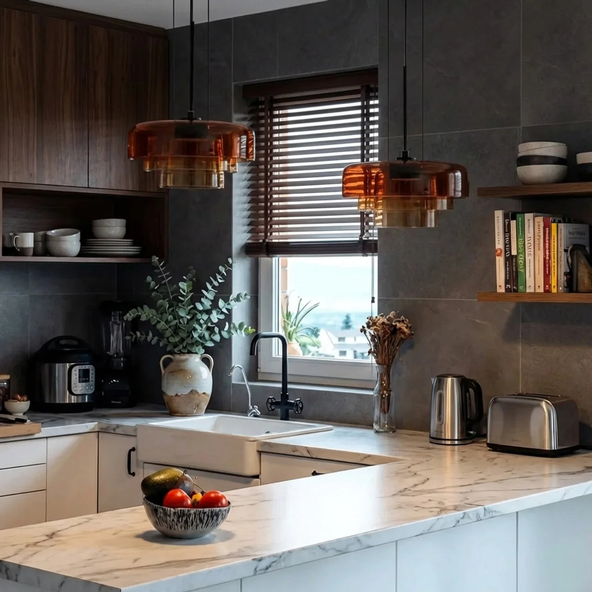Tiered Coloured Glass Pendant Light, Bauhaus Style