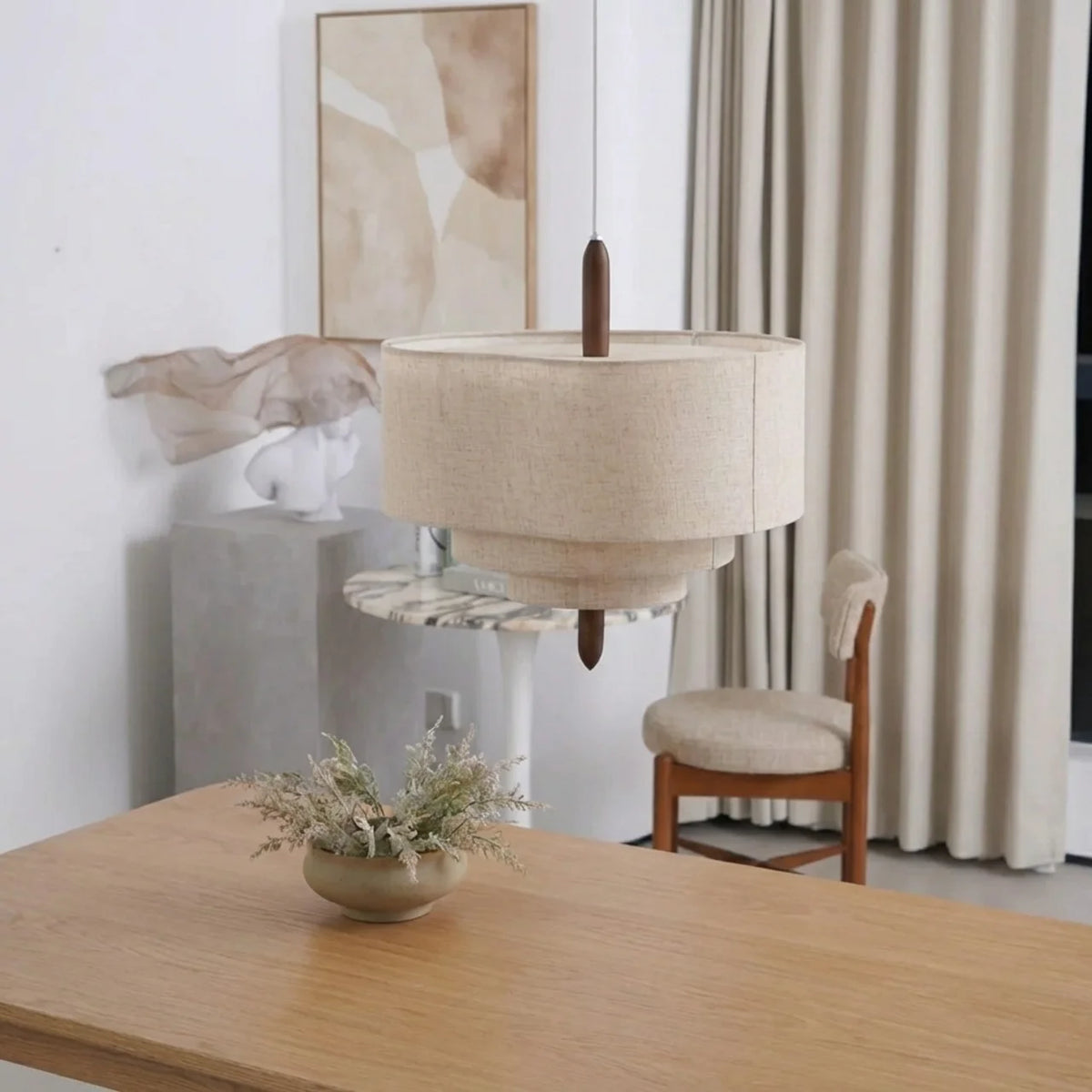 Layered Shade Japandi Fabric Pendant