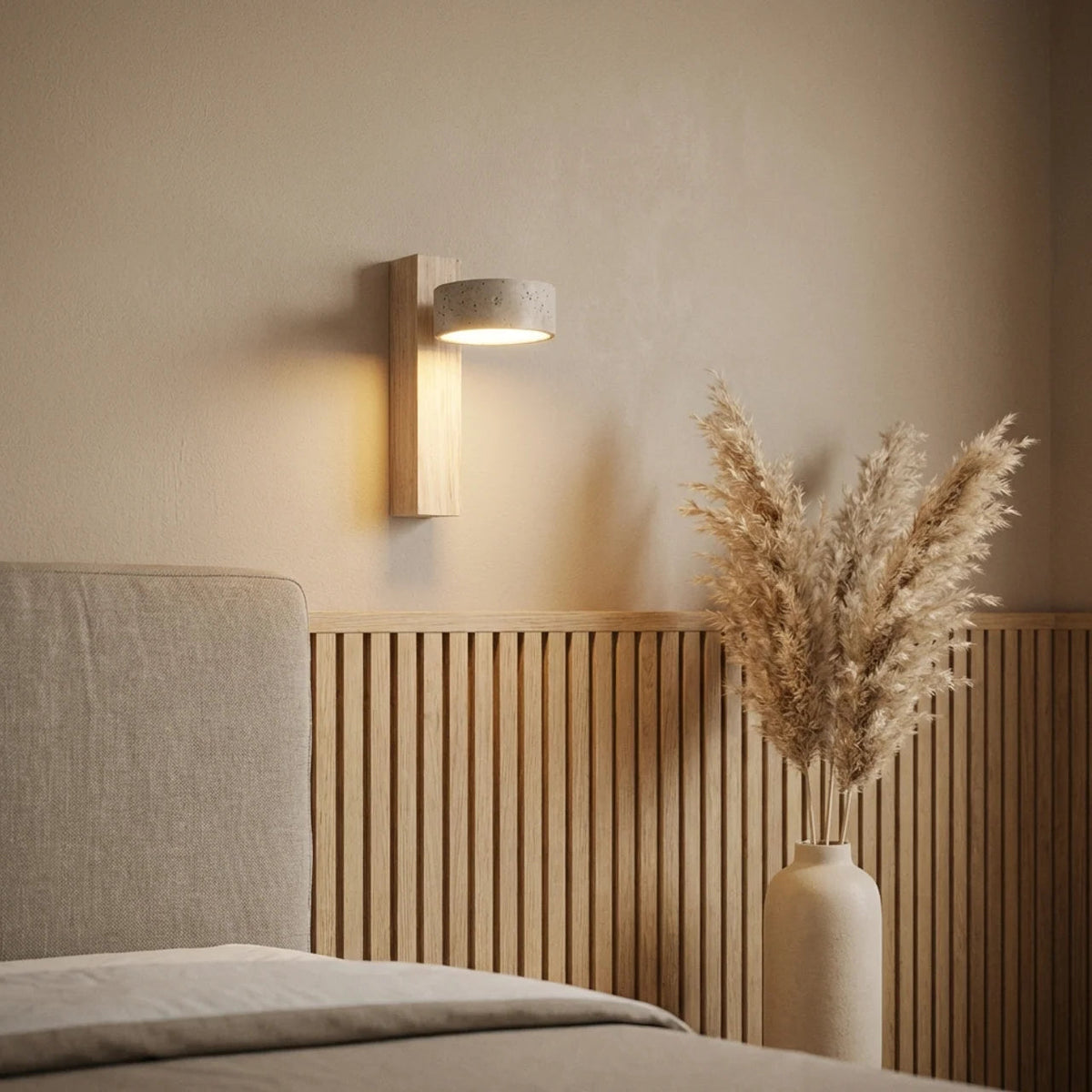 Travertine and Wood Wall Light with Integrated LED