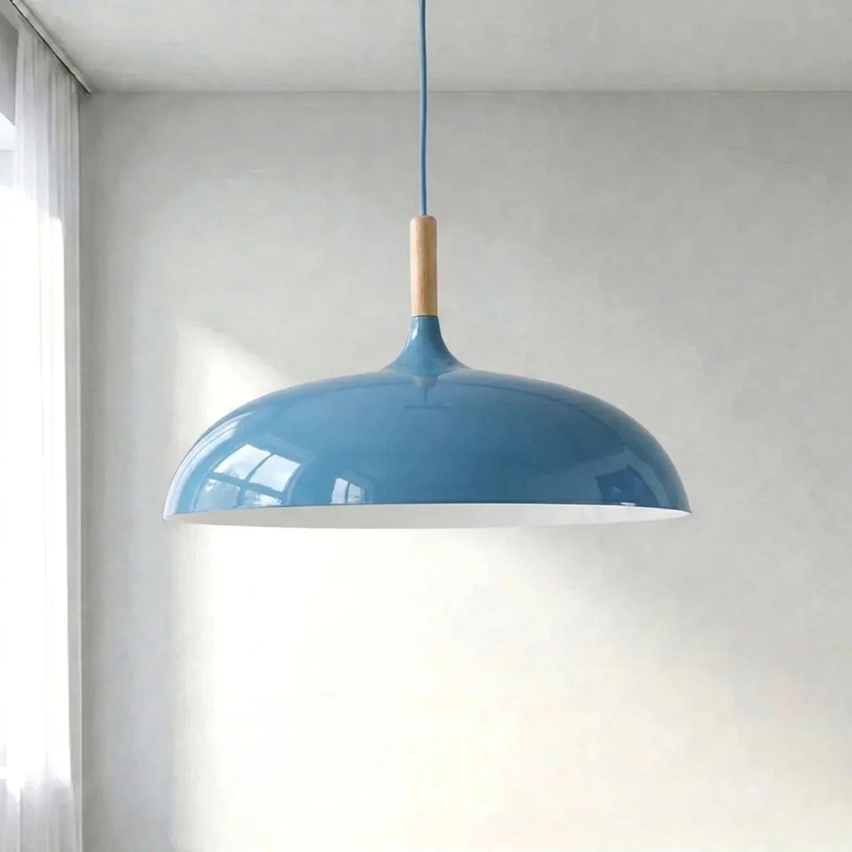 Pendant Light Metal and Wood with Sculptural Shape Design