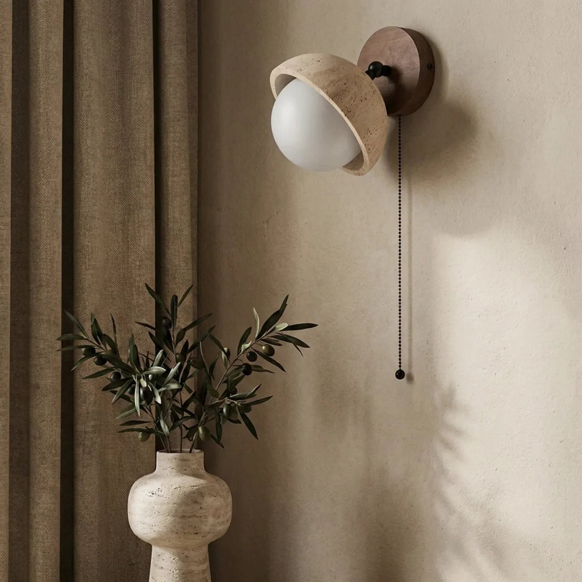 Travertine and Wood Single Wall Light