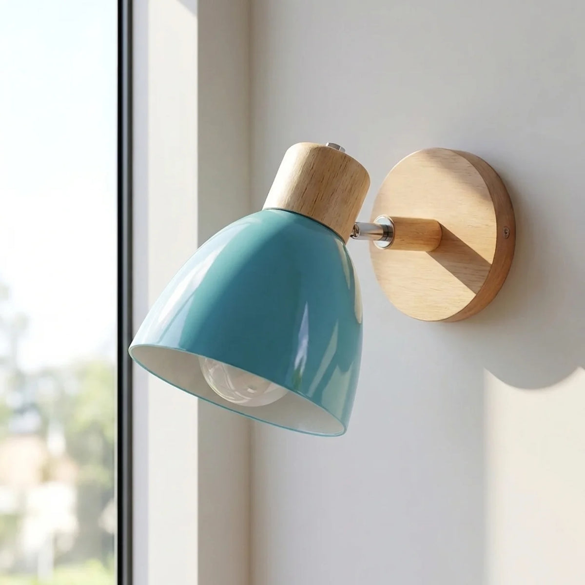 Wall Sconce Light Metal and Wood with Adjustable Shade