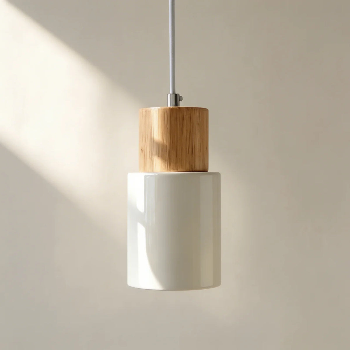 Pendant Light Cylinder Aluminium with Wood Detail