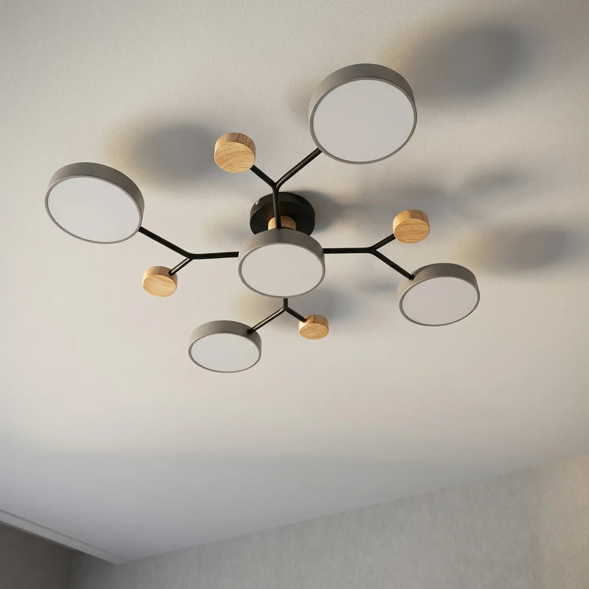 Flush Mount Ceiling Light Branch Design with Wood Accents