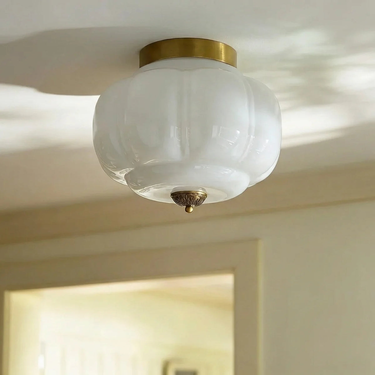 Vintage Milk Glass Semi-Flush Ceiling Light