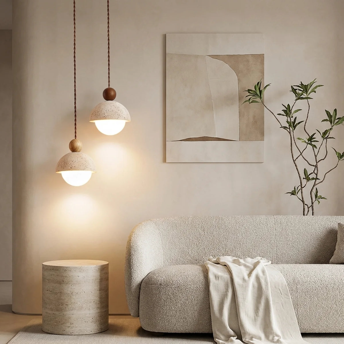 Travertine and Glass Pendant Light