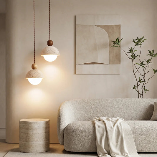 Travertine and Glass Pendant Light