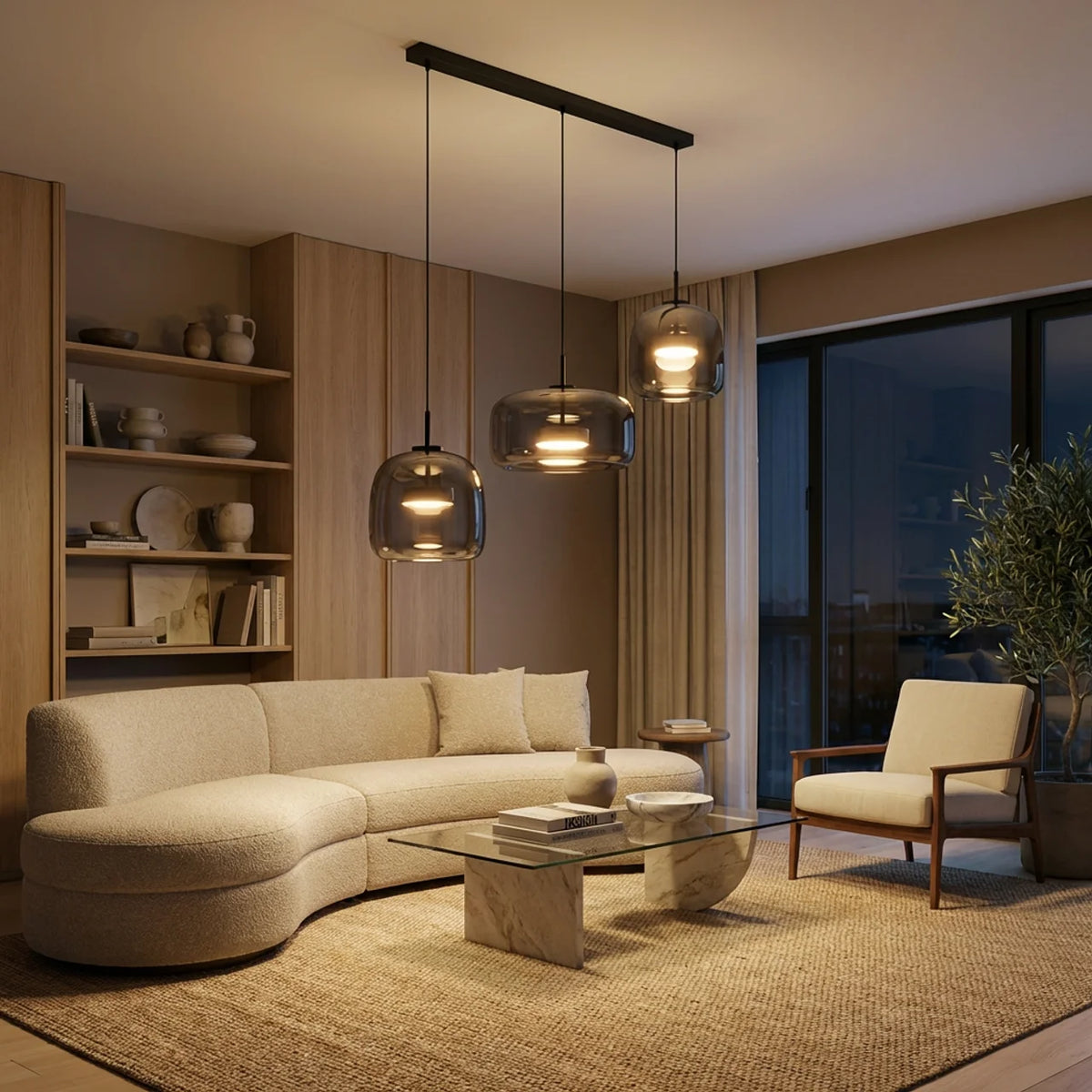 Smoked Glass Multi Pendant Light with Integrated LED