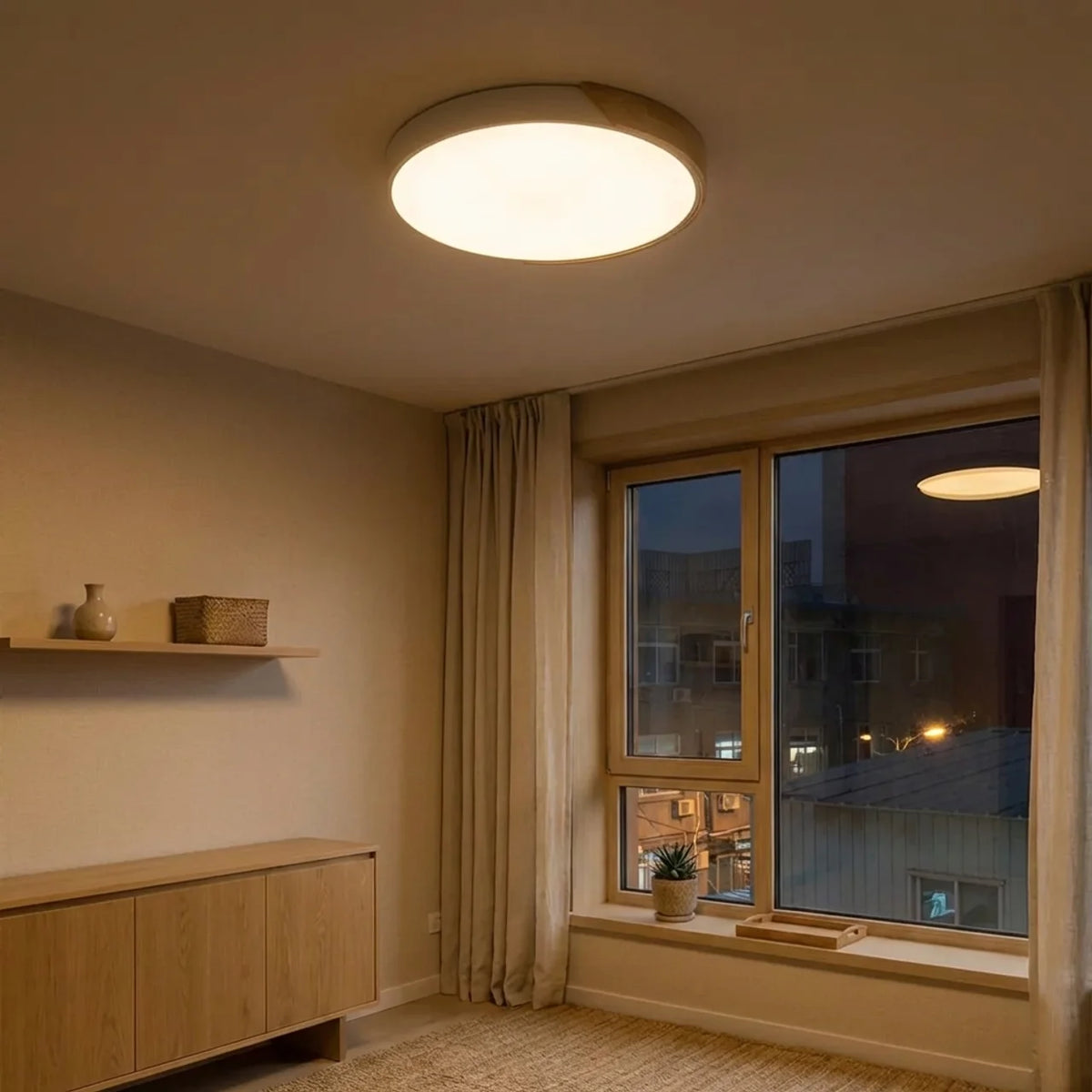 Wood Flush Mount Ceiling Light Round LED Design