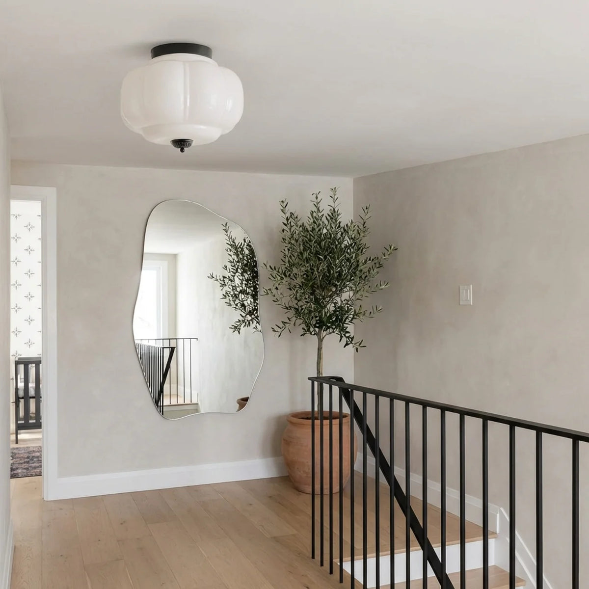 Vintage Milk Glass Semi-Flush Ceiling Light