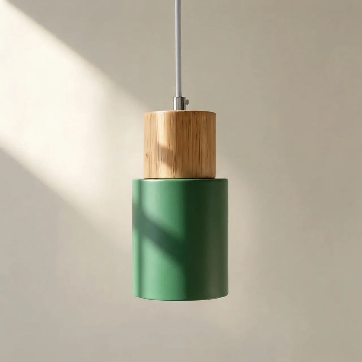 Pendant Light Cylinder Aluminium with Wood Detail