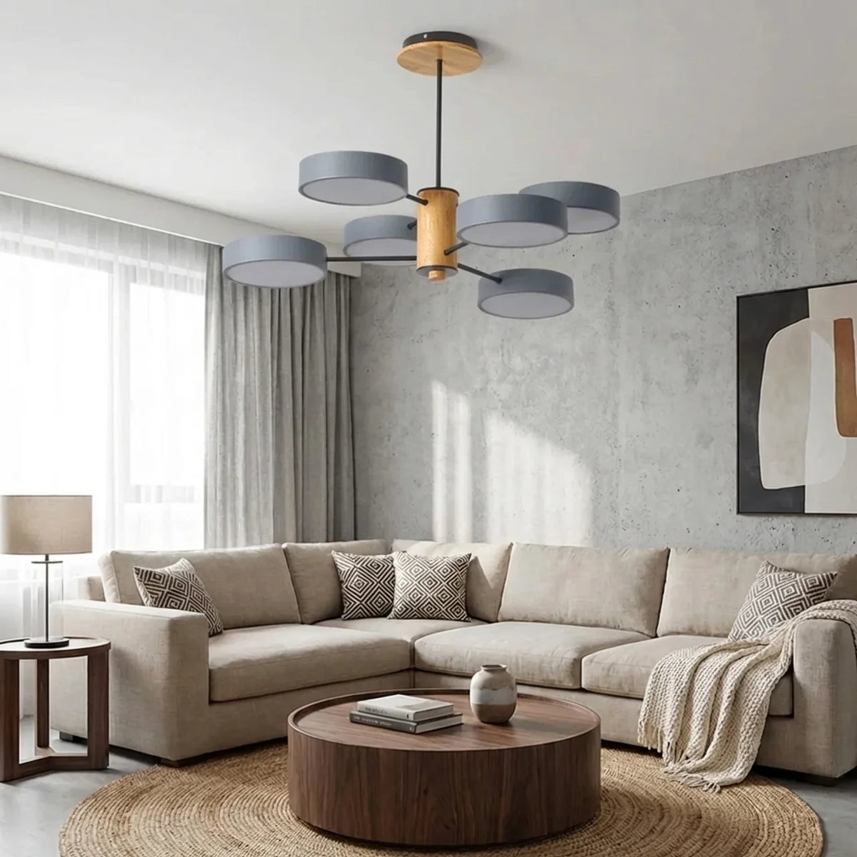 Multi-Arm LED Ceiling Light with Metal and Wood Frame