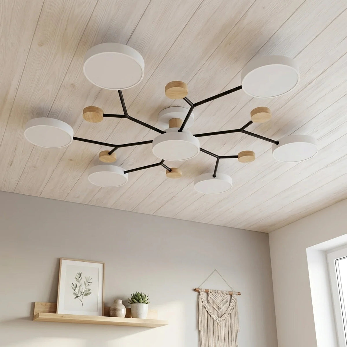Flush Mount Ceiling Light Branch Design with Wood Accents