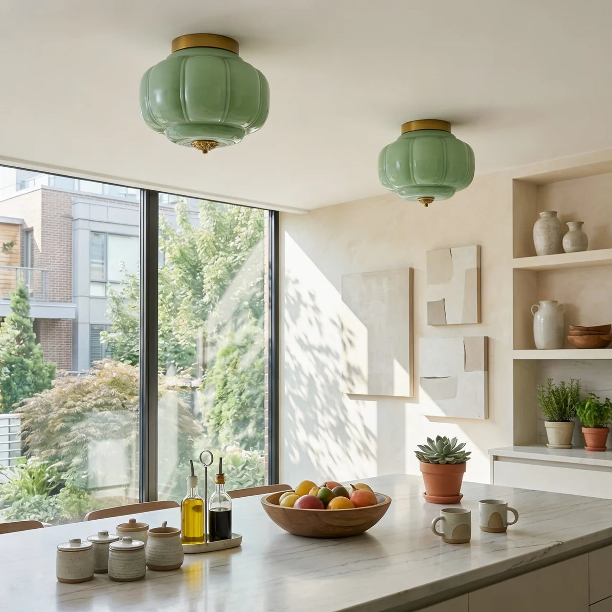 Vintage Milk Glass Semi-Flush Ceiling Light
