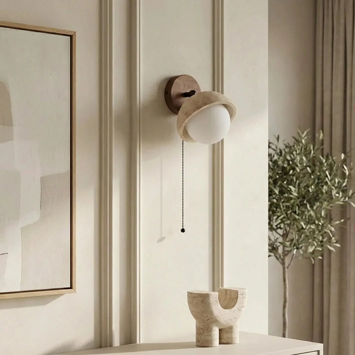 Travertine and Wood Single Wall Light