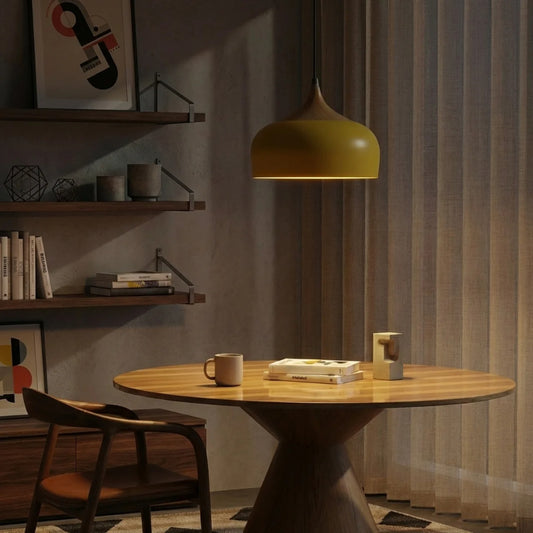 Pendant Light Metal and Wood with Sculptural Shape Design