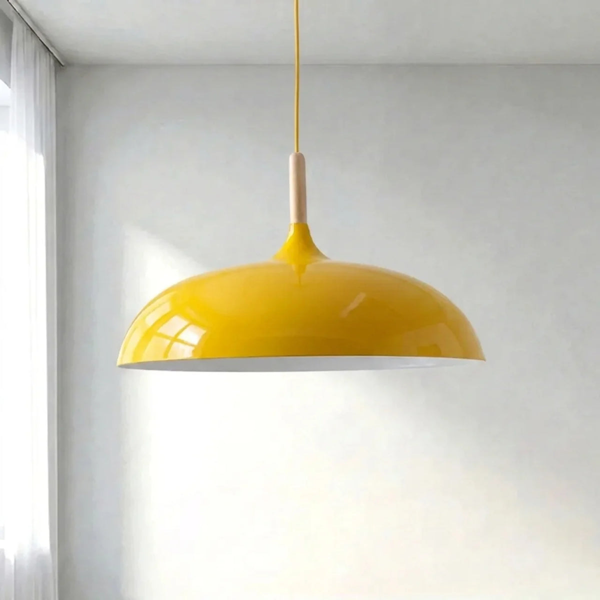 Pendant Light Metal and Wood with Sculptural Shape Design
