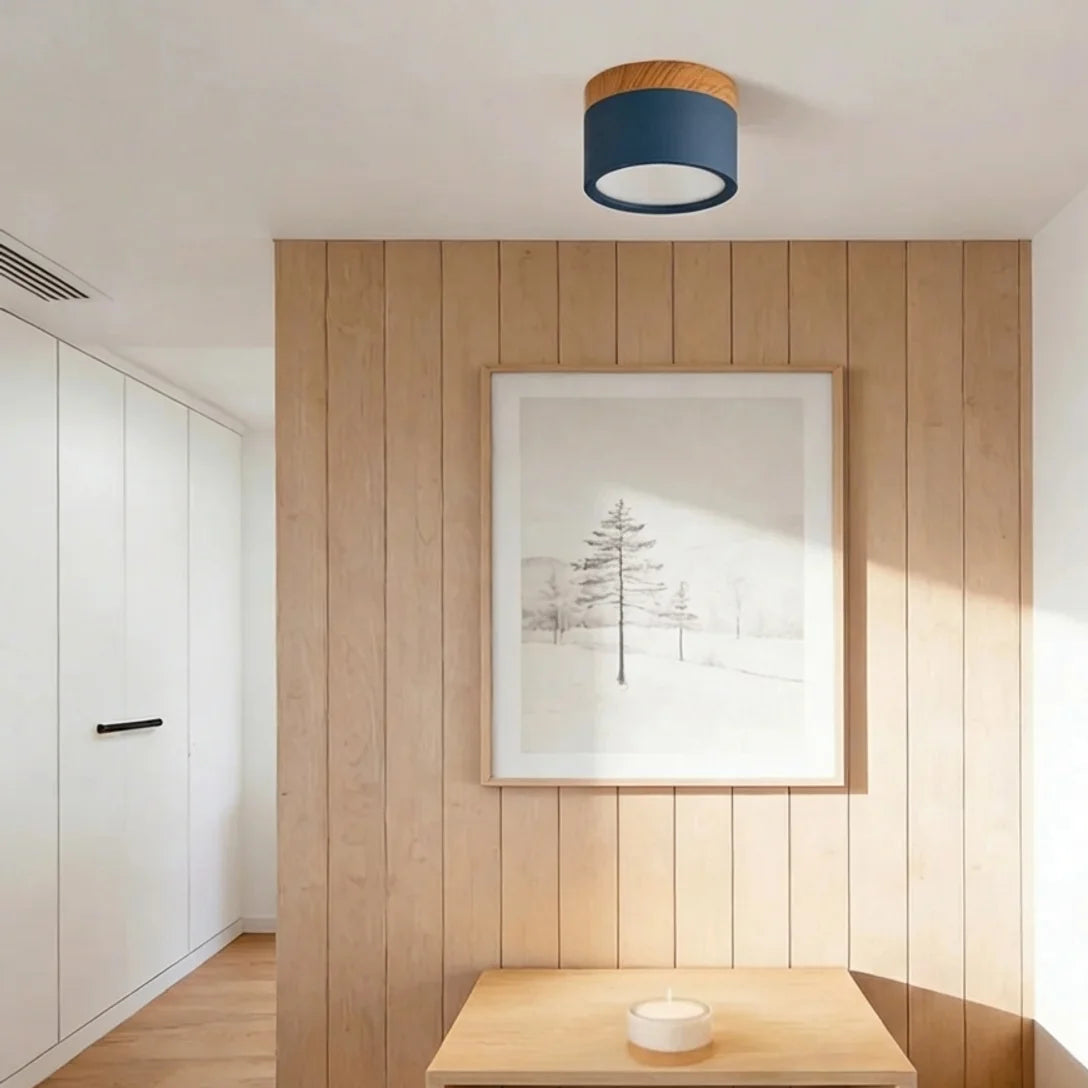 Flush Mount Ceiling Light Solid Colour Wood Accent with Integrated LED